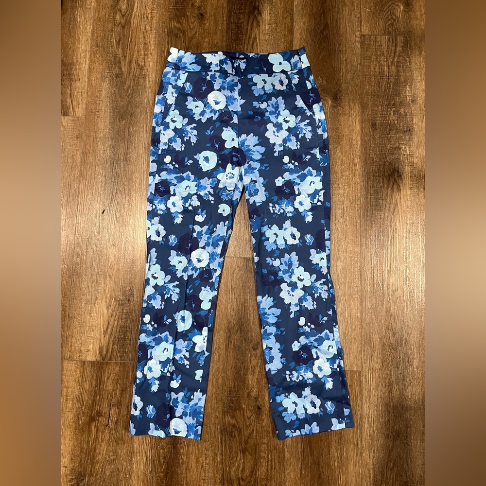 J Crew Blue Floral Ankle Length Cropped Pants Size 4